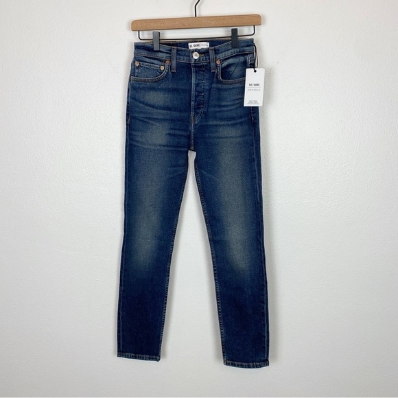 Re/Done Comfort Stretch High Rise Crop Jeans in Midnight Blue - Picture 5 of 10